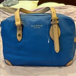 Isaac Mizrahi Vibrant Blue Handbag with Tan Details